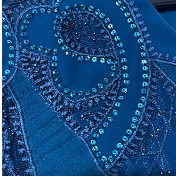 Sachin & Babi Size 12 NEW Moroccan Blue Crepe Embroidered Wren Cape Maxi Gown - Picture 7 of 10